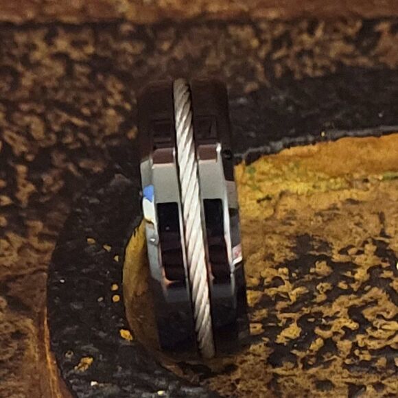 Personalized Engraved Men's Black Promise Ring Cable Inlay - Guys Promise Ring - Picture 3 of 11